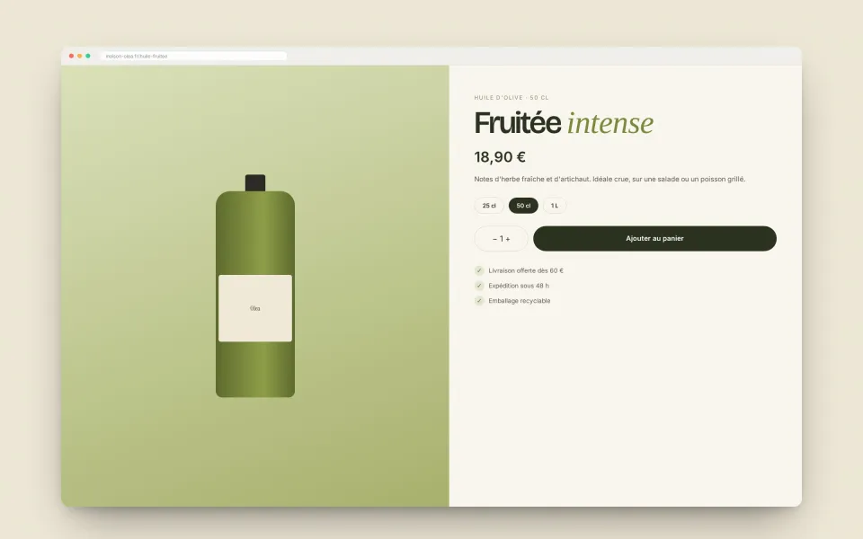 Fiche produit avec informations d'origine et suggestions